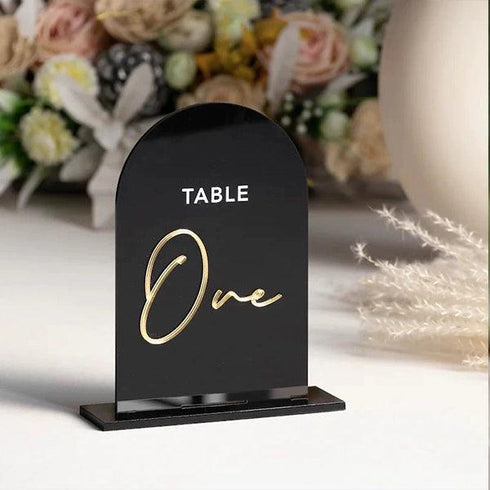 fancy script mirror acrylic table number sign CWIATB03